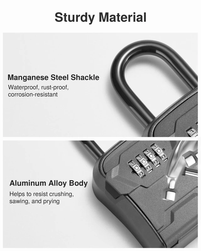 Alt view image 3 of 7 - Key Lock Box for House Keys Combination Lockbox with Code, 4 Black For Contractors Guest Realtor Security Storage, Apartment Doorknob, Resettable, Weatherproof, Combination, High-capacity