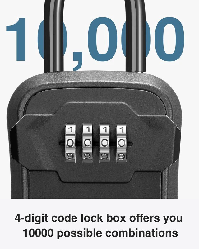 Alt view image 4 of 7 - Key Lock Box for House Keys Combination Lockbox with Code, 4 Black For Contractors Guest Realtor Security Storage, Apartment Doorknob, Resettable, Weatherproof, Combination, High-capacity