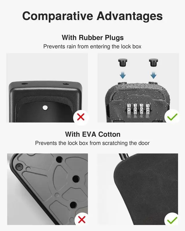 Alt view image 5 of 7 - Key Lock Box for House Keys Combination Lockbox with Code, 4 Black For Contractors Guest Realtor Security Storage, Apartment Doorknob, Resettable, Weatherproof, Combination, High-capacity