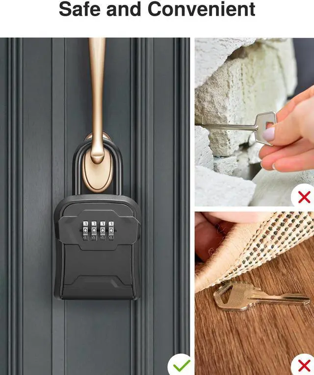 Alt view image 6 of 7 - Key Lock Box for House Keys Combination Lockbox with Code, 4 Black For Contractors Guest Realtor Security Storage, Apartment Doorknob, Resettable, Weatherproof, Combination, High-capacity