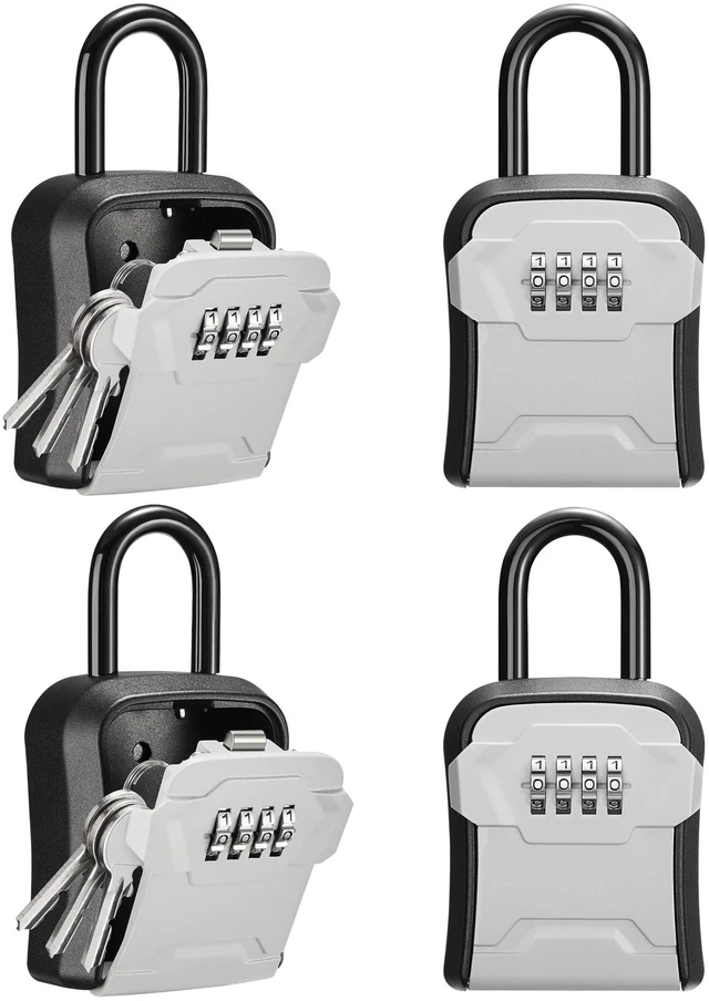 Main image of Key Lock Box for House Keys Combination Lockbox with Code, 4 Gray For Contractors Guest Realtor Security Storage, Apartment Doorknob, Resettable, Weatherproof, Combination, High-capacity