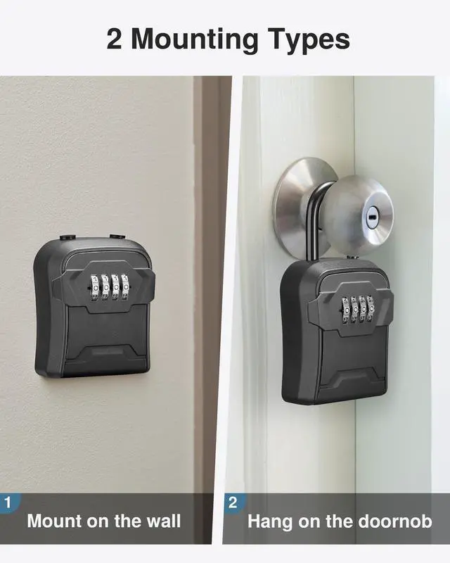 Alt view image 7 of 7 - Key Lock Box for House Keys Combination Lockbox with Code, 4 Black For Contractors Guest Realtor Security Storage, Apartment Doorknob, Resettable, Weatherproof, Combination, High-capacity