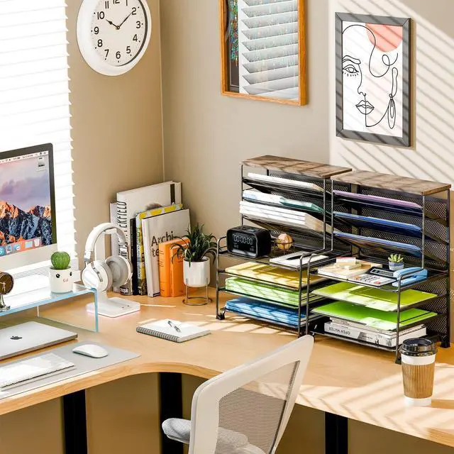 Alt view image 2 of 7 - 7 Tier Desk File Organizer, 2 Pack Letter Tray Paper Organizer, Mesh Desk Accessories File Folder for Office, Home or School, Black