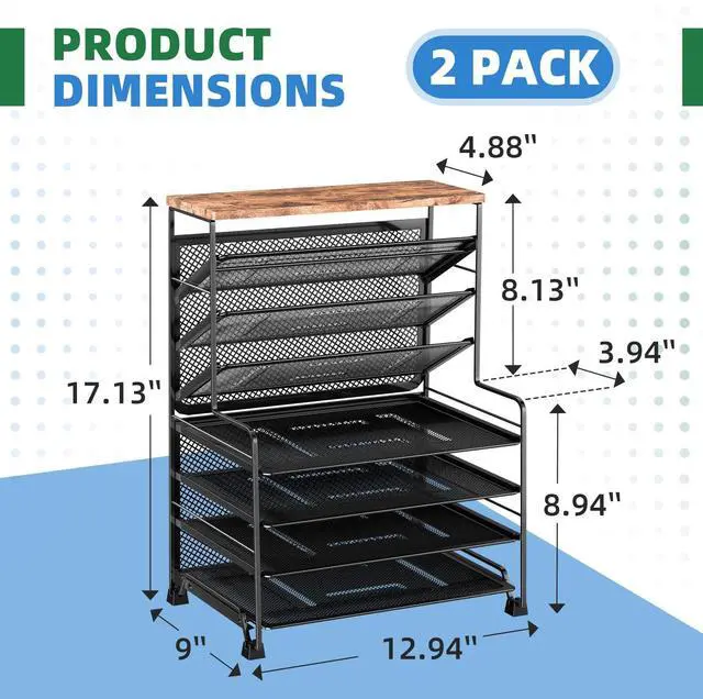 Alt view image 6 of 7 - 7 Tier Desk File Organizer, 2 Pack Letter Tray Paper Organizer, Mesh Desk Accessories File Folder for Office, Home or School, Black