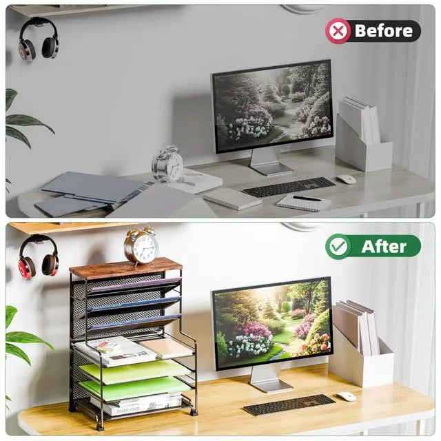 Alt view image 7 of 7 - 7 Tier Desk File Organizer, 2 Pack Letter Tray Paper Organizer, Mesh Desk Accessories File Folder for Office, Home or School, Black