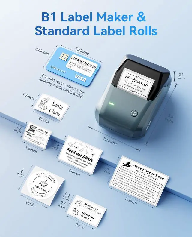 Alt view image 3 of 7 - B1 Label Maker, 2Inch Bluetooth Label Printer for Home, Blue Label Maker Machine Support Smartphones & PC for Small Business, School, Office, Came with 1 Roll White Label(2x1.2'')