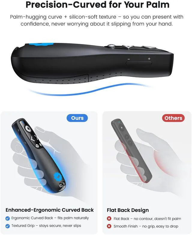 Alt view image 4 of 7 - Wireless Presenter Clicker with Bluetooth & USB+Type-C Receiver, Red Laser Pointer, Powerpoint Clicker with Volume Control for PowerPoint/Keynote/Google Slides, Compatible with Laptop/Mac/PC/Android