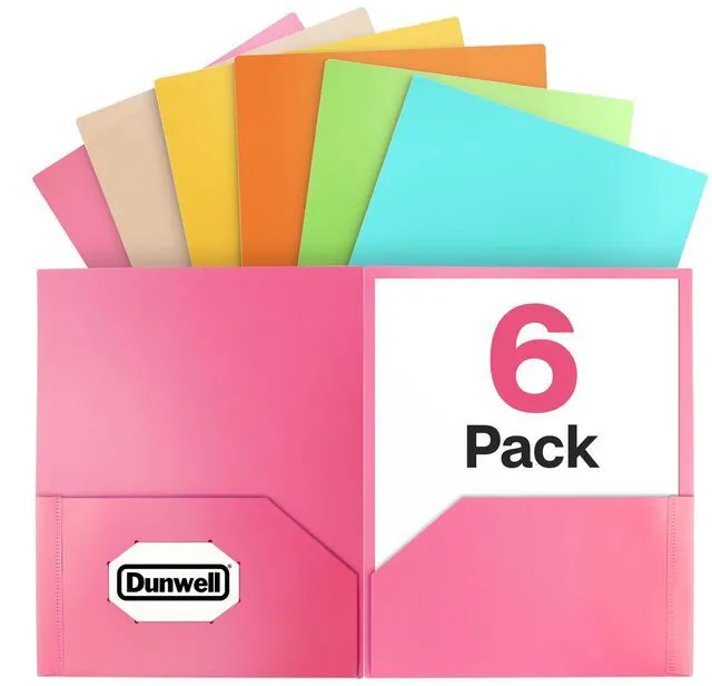 Main image of Plastic 2-Pocket Folders, Pastel, 8.5x11, 6 Pack, Poly Tear-Resistant, Long-Lasting Acid-Free Poly, Cleanable, Fits 8.5x11 Documents, Includes Labels