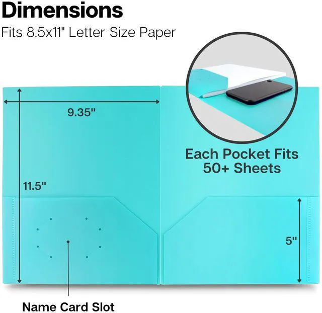 Alt view image 4 of 7 - Plastic 2-Pocket Folders, Pastel, 8.5x11, 6 Pack, Poly Tear-Resistant, Long-Lasting Acid-Free Poly, Cleanable, Fits 8.5x11 Documents, Includes Labels
