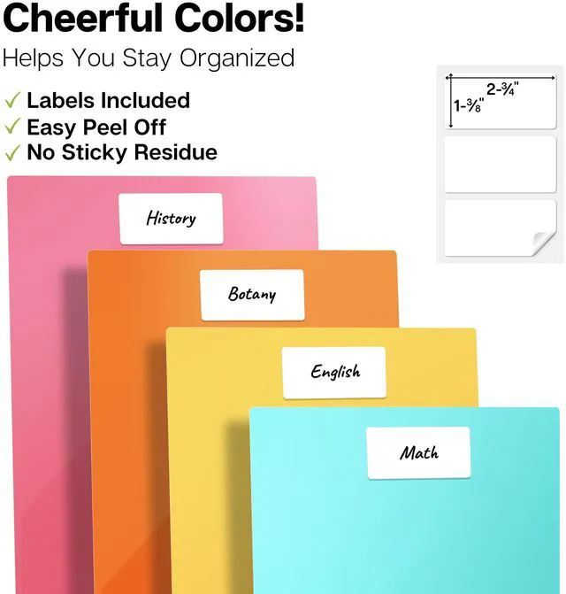 Alt view image 5 of 7 - Plastic 2-Pocket Folders, Pastel, 8.5x11, 6 Pack, Poly Tear-Resistant, Long-Lasting Acid-Free Poly, Cleanable, Fits 8.5x11 Documents, Includes Labels