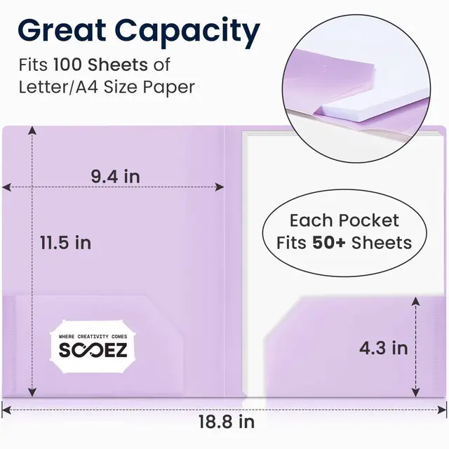 Alt view image 3 of 7 - 24 Pack File Folders with Pockets, Plastic 2 Pocket Folder, Pastels Tear-Resistant School Folders with Business Card Holder & Blank Label, Back to School Supplies Office Supplies, Letter Size