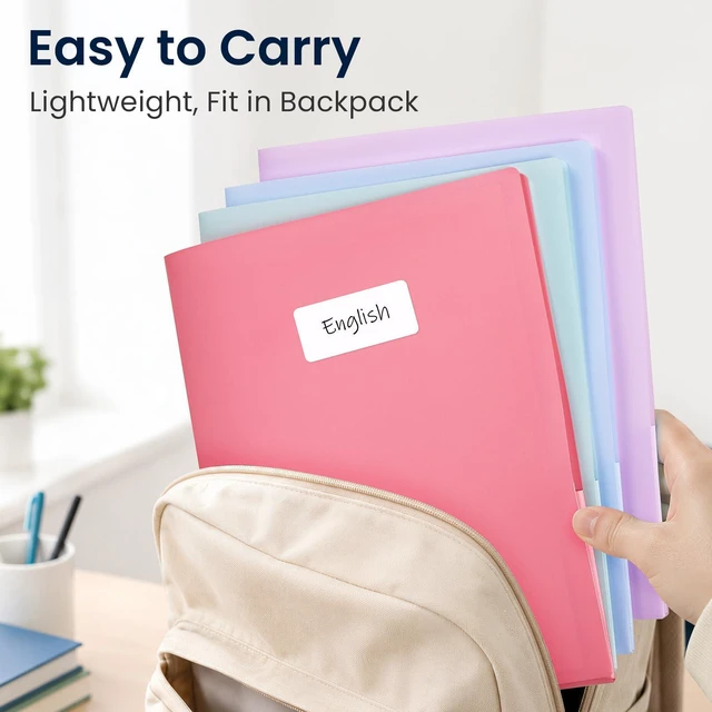Alt view image 6 of 7 - 24 Pack File Folders with Pockets, Plastic 2 Pocket Folder, Pastels Tear-Resistant School Folders with Business Card Holder & Blank Label, Back to School Supplies Office Supplies, Letter Size
