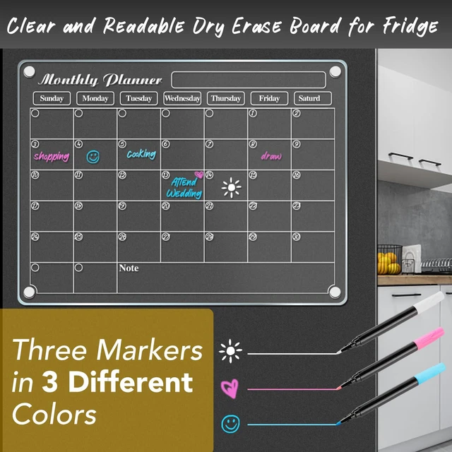 Alt view image 5 of 6 - Magnetic Calendar, Fridge Magnets for Whiteboard 4 PCS Dry Erase Clear Monthly Weekly Daily Memo Acrylic Planning Boards Apartment Essentials for Refrigerator