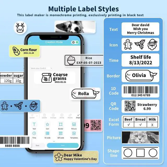 Alt view image 4 of 7 - D30 Portable Thermal Label Printer, Bluetooth Dot Matrix Printer Inkless Wireless Portable Label Printer, Rich Templates, Fonts & Icons for Classroom Home Small Business, Dot Matrix Printer