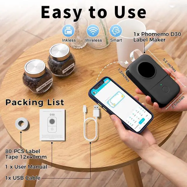 Alt view image 6 of 7 - D30 Portable Thermal Label Printer, Bluetooth Dot Matrix Printer Inkless Wireless Portable Label Printer, Rich Templates, Fonts & Icons for Classroom Home Small Business, Dot Matrix Printer