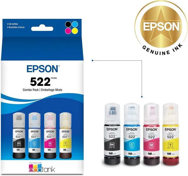 Alt view image 2 of 7 - 522 EcoTank Ink Ultra-high Capacity Bottle Black & Color Combo Pack (T522120-BCS) Works with ET-2720, 2800, 2803, 2840, 4700, 4800, 4810