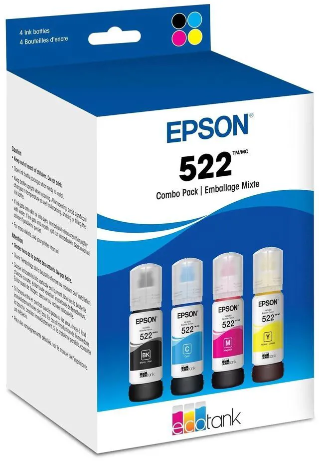 Main image of 522 EcoTank Ink Ultra-high Capacity Bottle Black & Color Combo Pack (T522120-BCS) Works with ET-2720, 2800, 2803, 2840, 4700, 4800, 4810