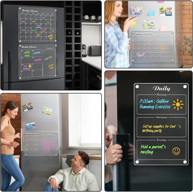 Alt view image 6 of 6 - Magnetic Calendar, Fridge Magnets for Whiteboard 4 PCS Dry Erase Clear Monthly Weekly Daily Memo Acrylic Planning Boards Apartment Essentials for Refrigerator