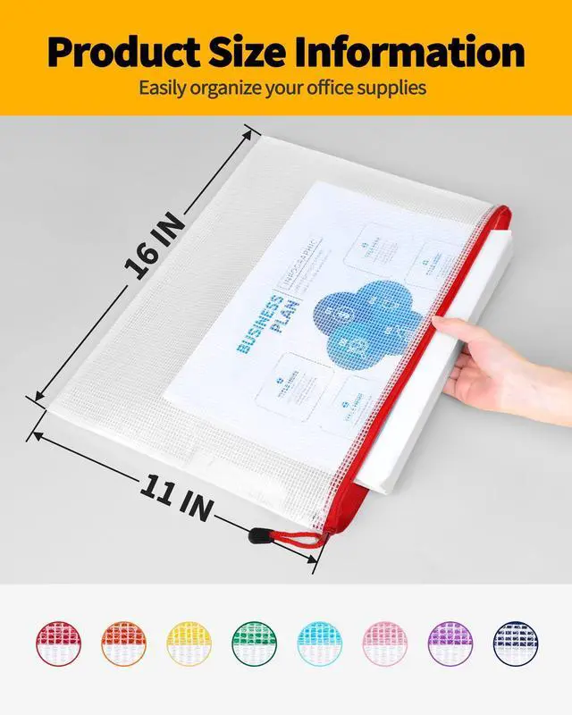 Alt view image 2 of 7 - Plastic Mesh Zipper Pouch 11x16 in (8 Colors, 24 Packs),Extra Large Water-Resistant Zip Bag for School Office Supplies, Puzzles & Games Organizing Storage