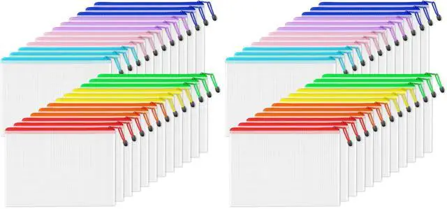 Main image of Plastic Mesh Zipper Pouch 11x16 in (8 Colors, 48 Packs),Extra Large Water-Resistant Zip Bag for School Office Supplies, Puzzles & Games Organizing Storage