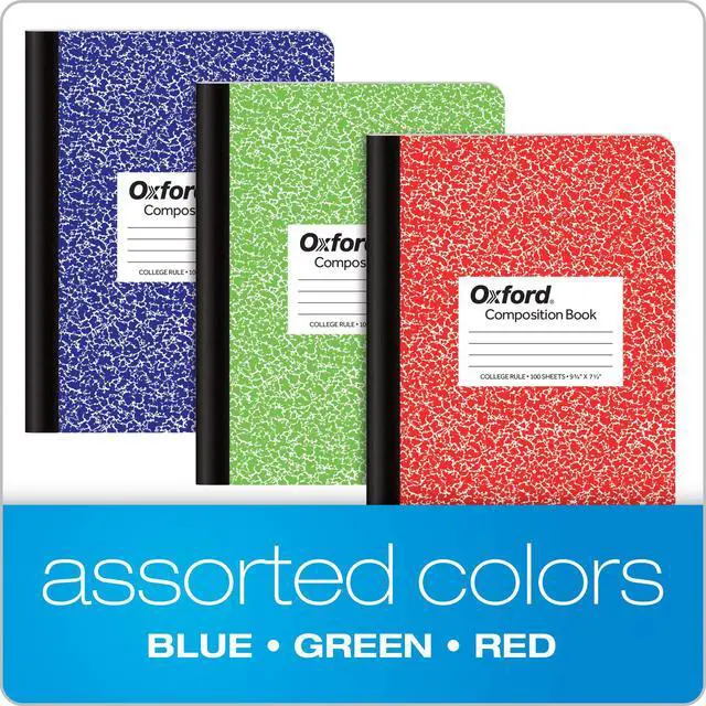 Alt view image 5 of 7 - Composition Notebook,College Ruled Paper,9-3/4 x 7-1/2 Inches,100 Sheets,Assorted Marble Covers. 2 Each: Blue,Green,Red (63763),6 Count (Pack of 4)