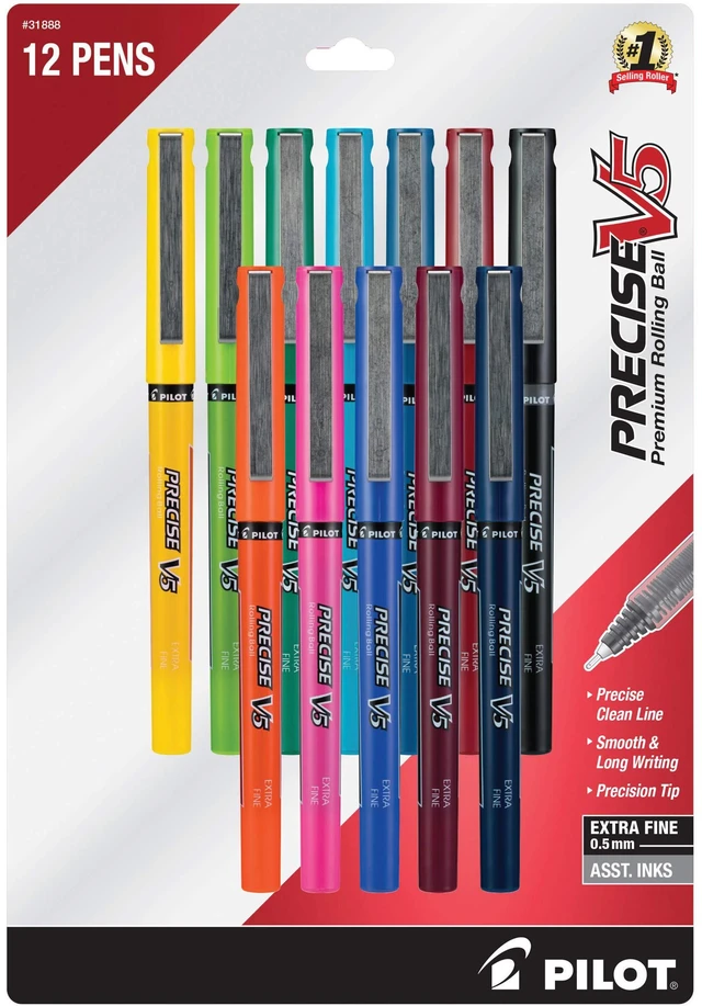 Main image of Precise V5 Pens, Extra Fine Point (0.5mm) Assorted Ink Pens, 12-Pack