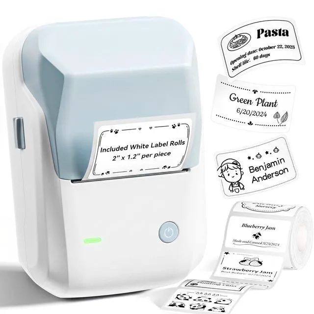 Main image of B1 Label Maker, 2Inch Bluetooth Label Printer for Home, Light Blue Label Maker Machine Support Smartphones & PC for Small Business, School, Office, Came with 1 Roll White Label(2x1.2'')