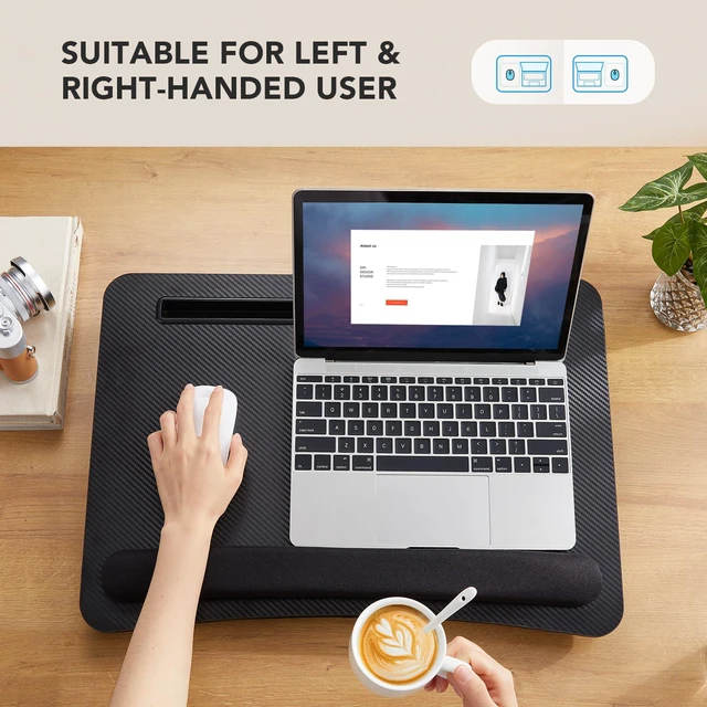 Alt view image 5 of 7 - Laptop Lap Desk with Cushion, Fit up to 17" Laptop, Black Portable Lap Desk with Pillow Cushion, Anti-Slip Strip & Storage Function for Home Office Students as Computer Laptop Stand