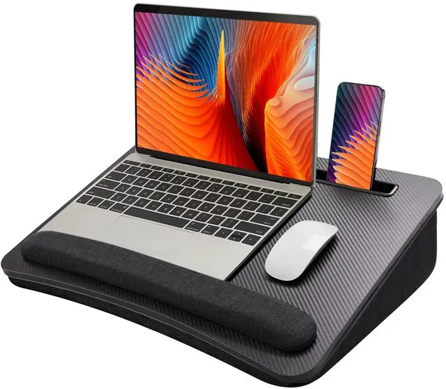 Main image of Laptop Lap Desk with Cushion, Fit up to 17" Laptop, Black Portable Lap Desk with Pillow Cushion, Anti-Slip Strip & Storage Function for Home Office Students as Computer Laptop Stand