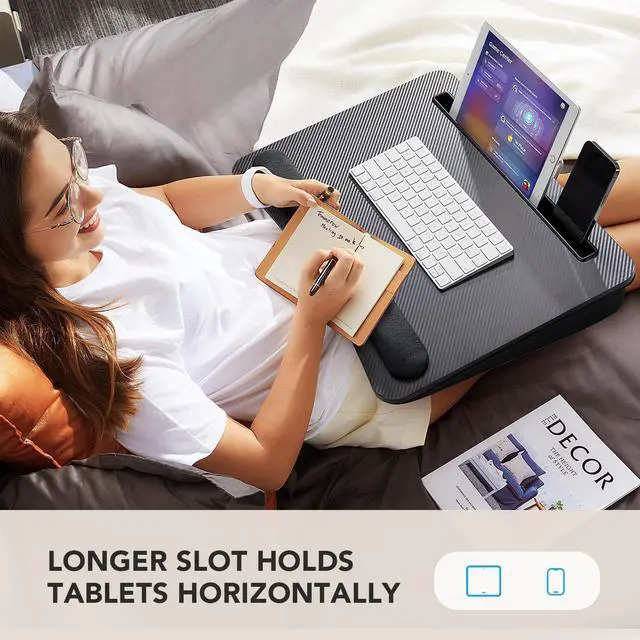 Alt view image 7 of 7 - Laptop Lap Desk with Cushion, Fit up to 17" Laptop, Black Portable Lap Desk with Pillow Cushion, Anti-Slip Strip & Storage Function for Home Office Students as Computer Laptop Stand