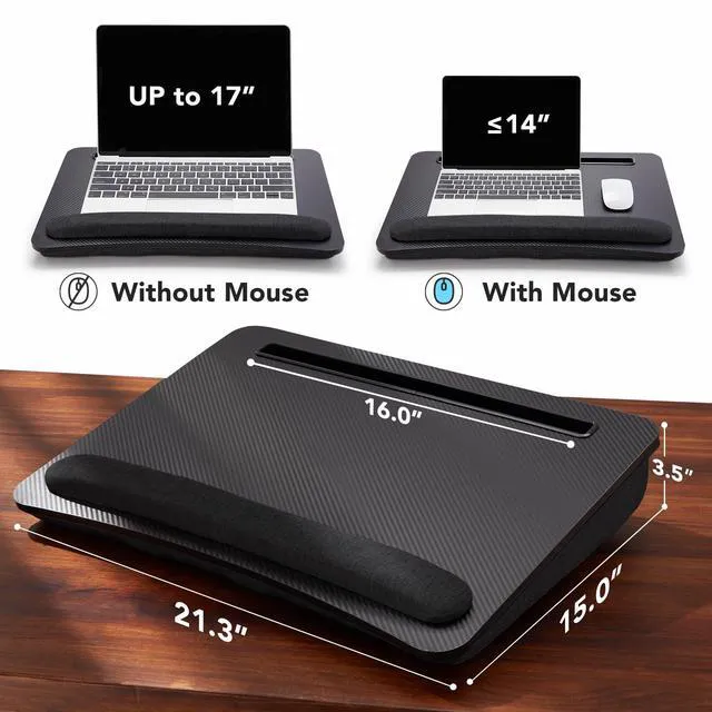 Alt view image 3 of 7 - Laptop Lap Desk with Cushion, Fit up to 17" Laptop, Black Portable Lap Desk with Pillow Cushion, Anti-Slip Strip & Storage Function for Home Office Students as Computer Laptop Stand