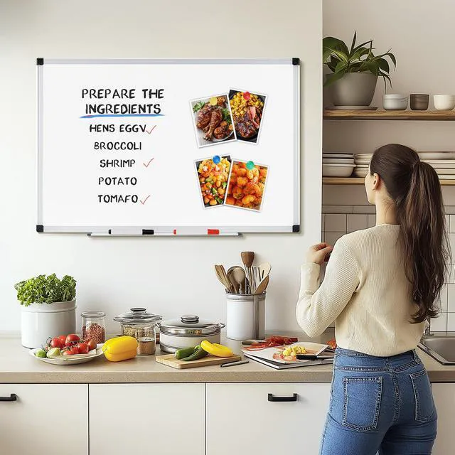 Alt view image 2 of 7 - Magnetic White Board Kit for Wall 48" x 32", Dry Erase Board with 1 Dry Eraser & 2 Multicolor Markers & 4 Magnetic Pins, Silver Reinforced Aluminum Frame for Home, School, Office