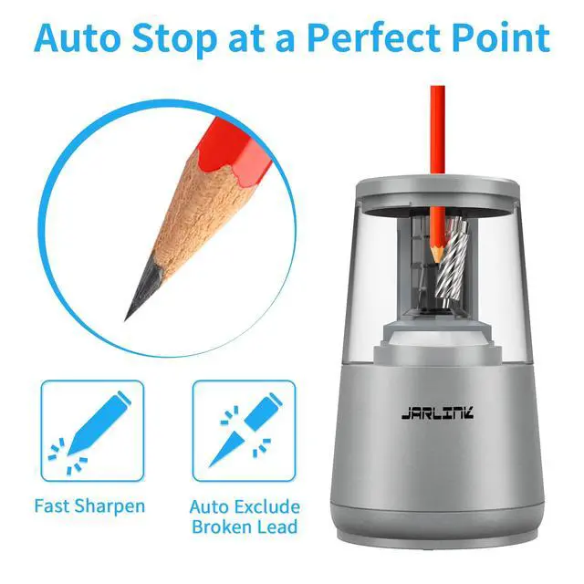 Alt view image 3 of 7 - Electric Pencil Sharpener, Heavy Duty Helical Blade, Auto Stop Suitable for No.2/Colored Pencils(6-8mm), Dual Power AC Adapter/Battery Operated in School Classroom Office Home, Gray