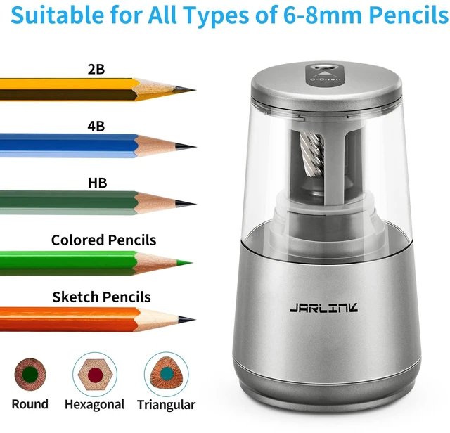 Alt view image 4 of 7 - Electric Pencil Sharpener, Heavy Duty Helical Blade, Auto Stop Suitable for No.2/Colored Pencils(6-8mm), Dual Power AC Adapter/Battery Operated in School Classroom Office Home, Gray