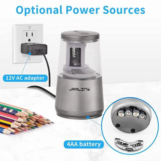 Alt view image 5 of 7 - Electric Pencil Sharpener, Heavy Duty Helical Blade, Auto Stop Suitable for No.2/Colored Pencils(6-8mm), Dual Power AC Adapter/Battery Operated in School Classroom Office Home, Gray