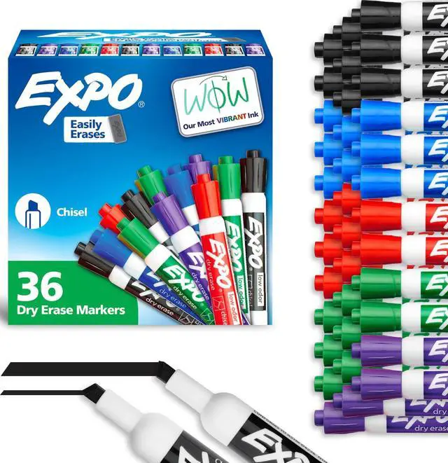 Main image of Dry Erase Markers, Low Odor Ink, Assorted Colors, Chisel Tip, 36 Count