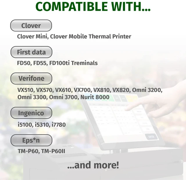 Alt view image 2 of 7 - (50) 2 1/4 x 85 Thermal Paper Receipt Rolls Clover Mini Verifone VX510 VX570 FD50 T4220, 2.25 x 85 ft, POS/Cash Register Paper, BPA Free, 50 Rolls (Pack of 2)
