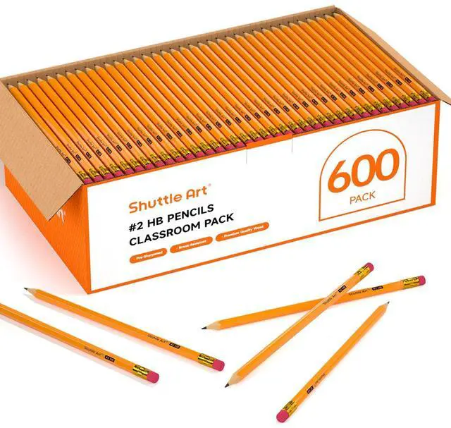 Main image of Wood-Cased #2 HB Pencils, 600 Pack Sharpened Yellow Pencils with Erasers, Bulk Pack Graphite Pencils for School and Teacher Supplies, Writing, Drawing and Sketching