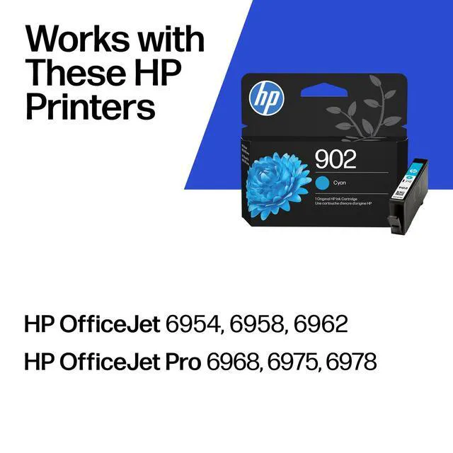 Alt view image 2 of 7 - 902 Cyan Ink Cartridge | Works with OfficeJet 6950, 6960, Pro 6960, 6970 Series | T6L86AN