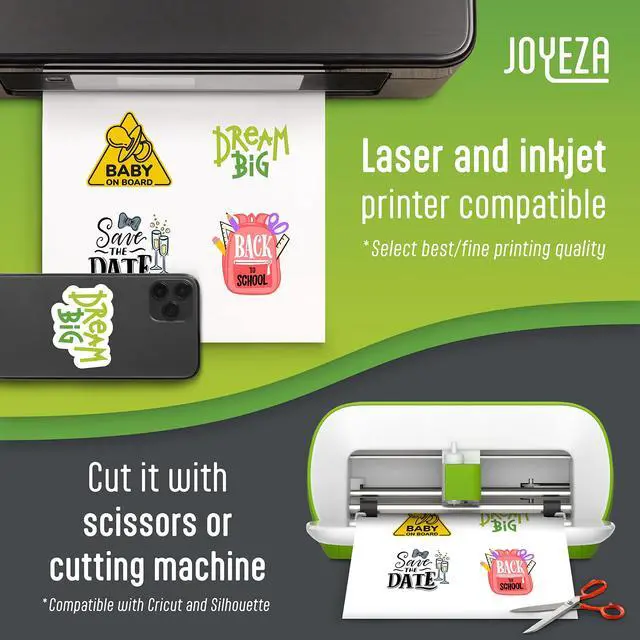 Alt view image 3 of 7 - Premium Printable Vinyl Sticker Paper for Inkjet Printer - 80 Sheets Matte White Waterproof, Dries Quickly Vivid Colors, Holds Ink Well- Tear Resistant - Inkjet & Laser Printer