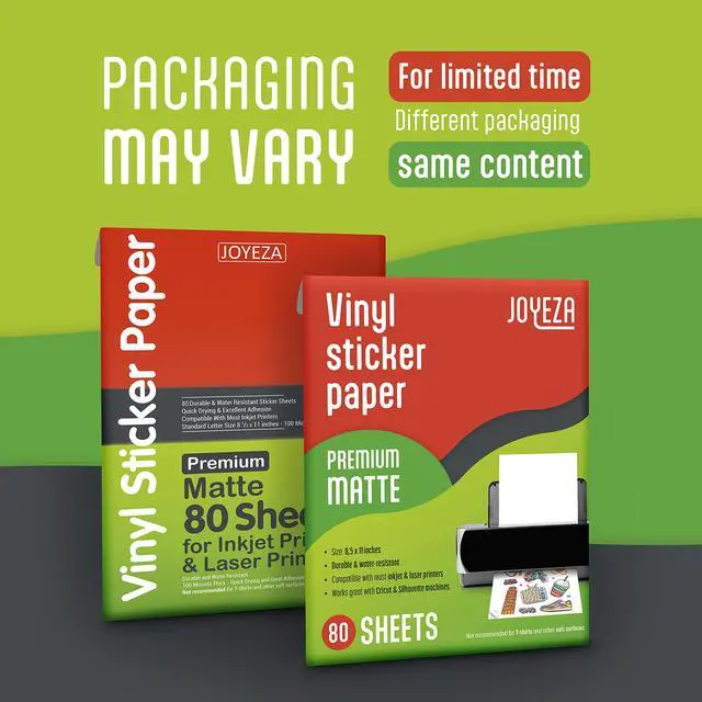 Alt view image 6 of 7 - Premium Printable Vinyl Sticker Paper for Inkjet Printer - 80 Sheets Matte White Waterproof, Dries Quickly Vivid Colors, Holds Ink Well- Tear Resistant - Inkjet & Laser Printer