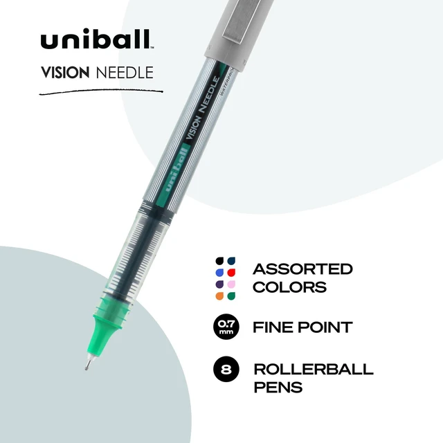 Alt view image 2 of 7 - uniball Vision Rollerball Pens, Fine Point (0.7mm), Assorted Colors, 8 Pack