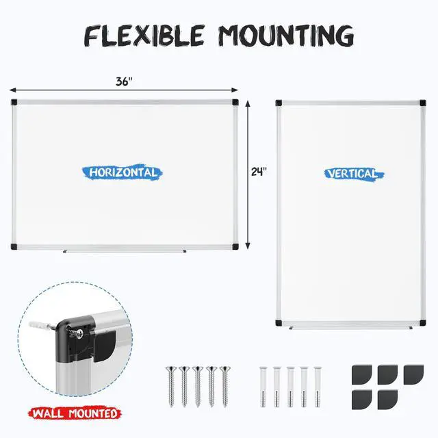 Alt view image 6 of 7 - Magnetic White Board Kit Set of 2, 36" x 24" Dry Erase Board with 1 Dry Eraser & 2 Multicolor Markers & 4 Magnetic Pins, Silver Reinforced Aluminum Frame for Home, School, Office