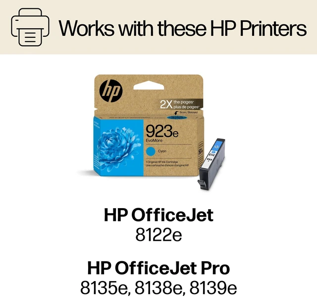 Alt view image 2 of 7 - 923e EvoMore High Yield Cyan Ink Cartridge | Works with OfficeJet 8120, Pro 8130 Series | Carbon Neutral | 4K0T4LN