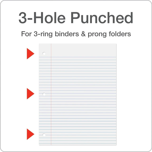 Alt view image 5 of 6 - Loose Leaf Paper, 500 Sheets, College Rule Filler Notebook Paper, 8-1/2" x 11", 3-Hole Punched Fits 3-Ring Binders (62349)