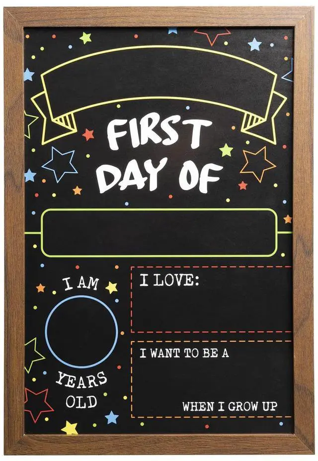 Main image of First Day Last Day of School Double Sided Sign with Frame (Reusable Dry Erase Board for Liquid Chalk Markers - 9.17" x 13.27") Double Sided and Reusable - For use with Liquid Chalk Markers
