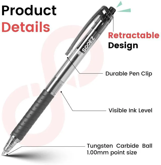 Alt view image 4 of 7 - 75 Pack Pens Bulk, Ballpoint Pens with Soft Grip, Medium Point 1.0mm Retractable Black Ink Pen, Smooth Writing, No Bleed, Note-Taking & Journaling, for Nurses Servers Teachers School Office