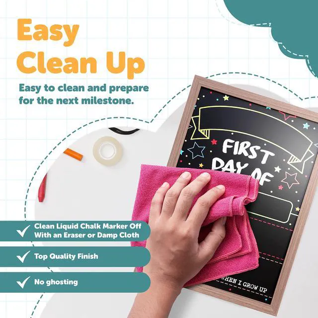 Alt view image 4 of 7 - First Day Last Day of School Double Sided Sign with Frame (Reusable Dry Erase Board for Liquid Chalk Markers - 9.17" x 13.27") Double Sided and Reusable - For use with Liquid Chalk Markers