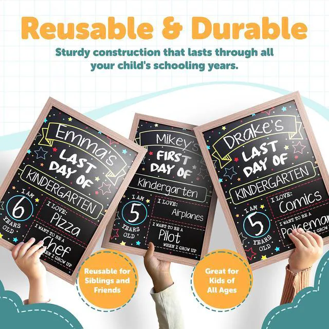 Alt view image 5 of 7 - First Day Last Day of School Double Sided Sign with Frame (Reusable Dry Erase Board for Liquid Chalk Markers - 9.17" x 13.27") Double Sided and Reusable - For use with Liquid Chalk Markers
