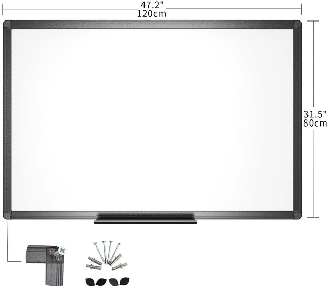 Alt view image 2 of 6 - Magnetic Dry Erase Board, 48 x 32 Inches, Black Aluminium Frame Wall Mounted Whiteboard with Marker Tray for School Office and Home
